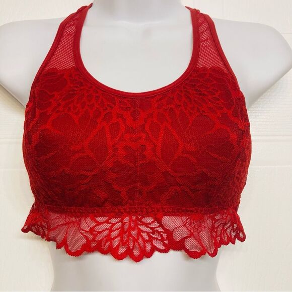 Victoria's Secret Pink Lace‎ Bralette Bra Racerback Unlined Size Small Red - Picture 1 of 10